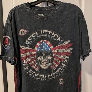 Men's Affliction short sleeve t-shirt. Blue, red, white. 2XL.
